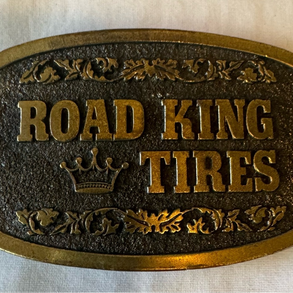 Road King Tires Brass Belt Buckle Vintage Style